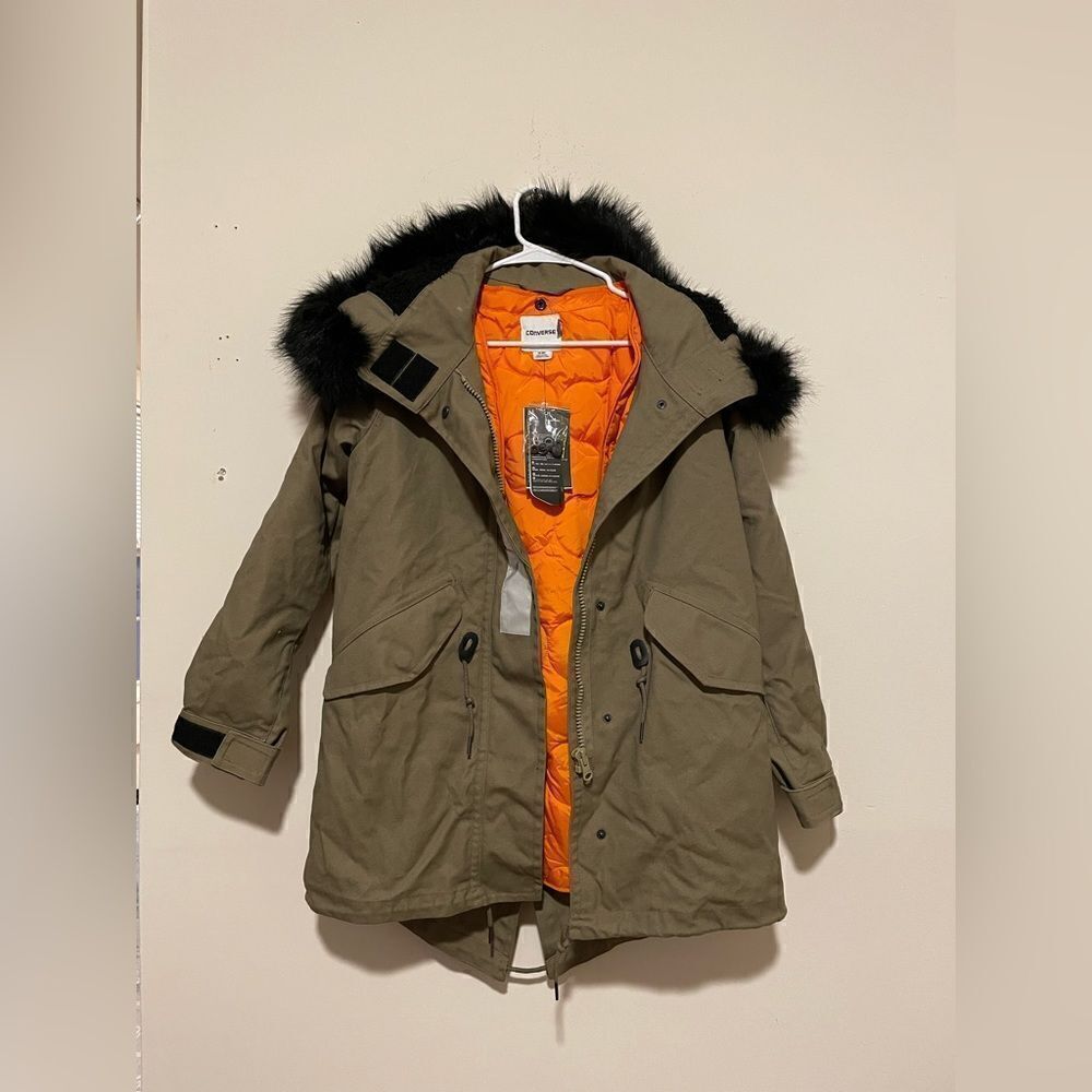 Converse Khaki Shield Storm Parka With Faux Fur Lined Hood - Picture 5 of 16